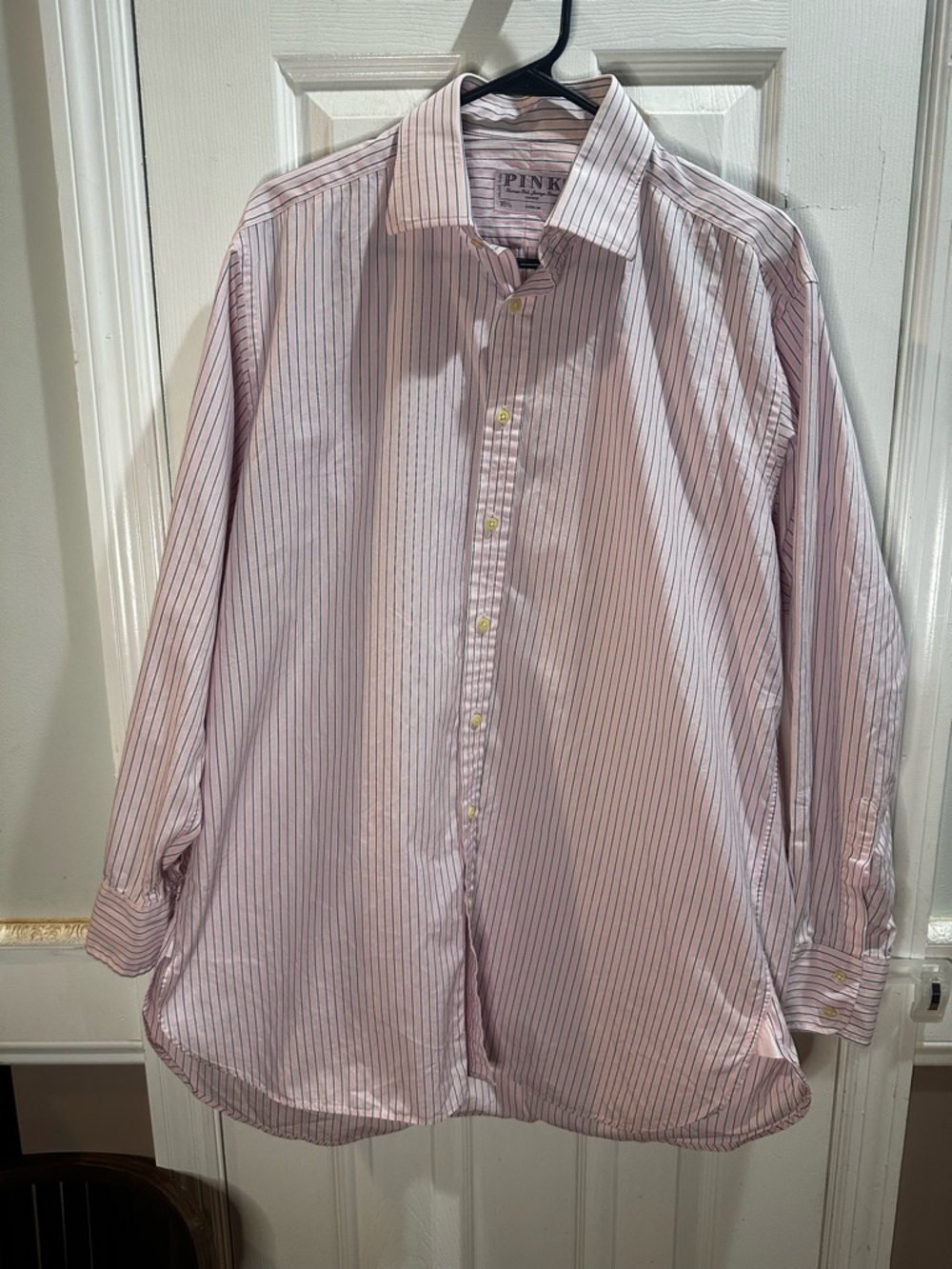 Thomas Pink Mens Dress Shirt Pink Stripes Button Up Long Sleeve 16.5 34 Ireland